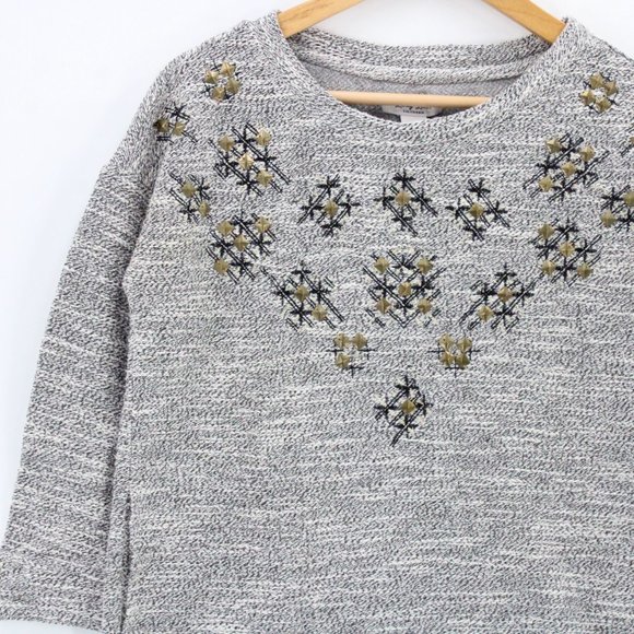 Lucky Lotus Sweater Womens Gray Pullover Knit 3/4 Sleeve Crewneck Size XS - Picture 3 of 9